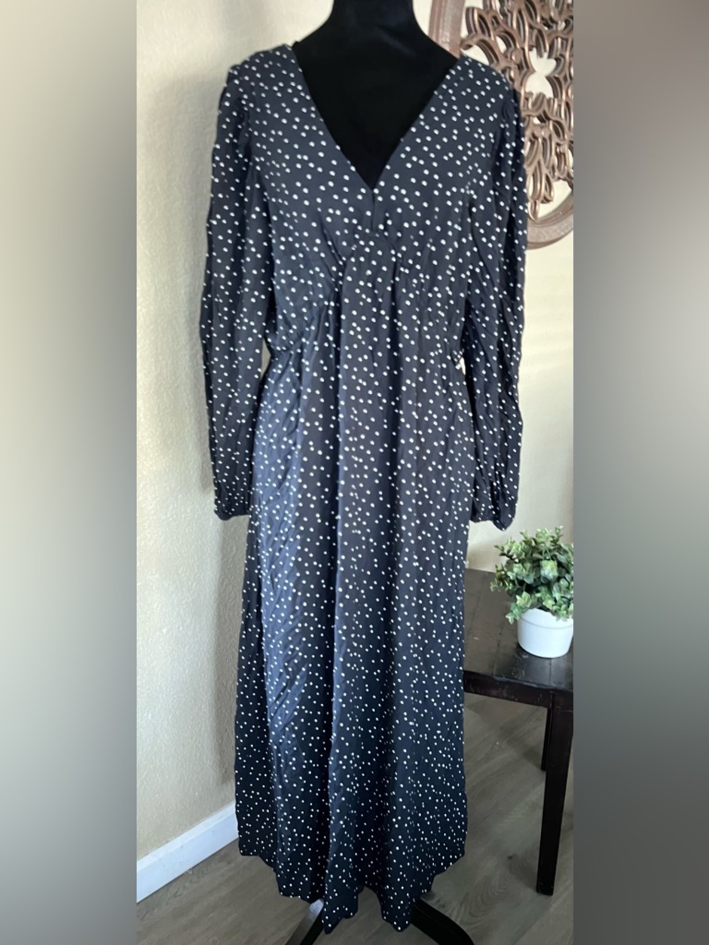 H&M Black Maxi Dress with White Polka Dots